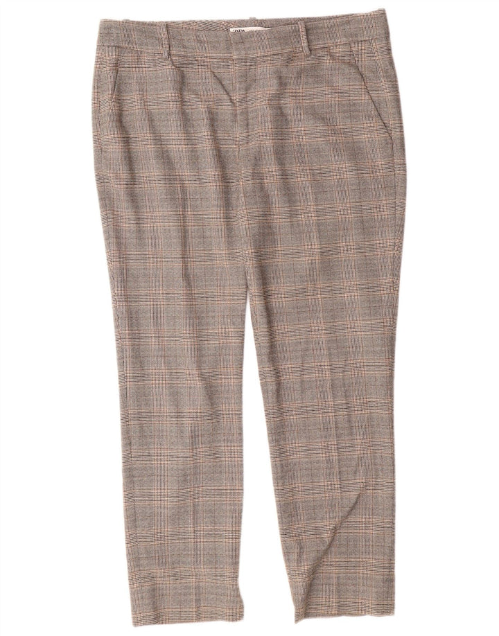ZARA Pantalon chino coupe slim pour femme EU 42 Large W32 L27 Gris à carreaux