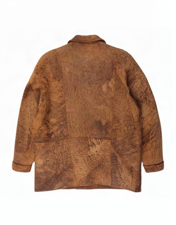 veste en cuir surdimensionnée double poitrine vintage femme EU 46 XL Marron
