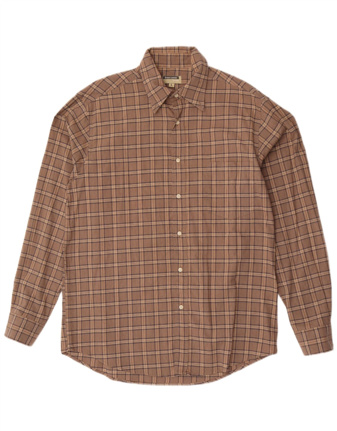 Green Leaves Chemise Homme Grand Carreau Marron Coton