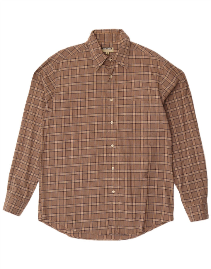 Green Leaves Chemise Homme Grand Carreau Marron Coton
