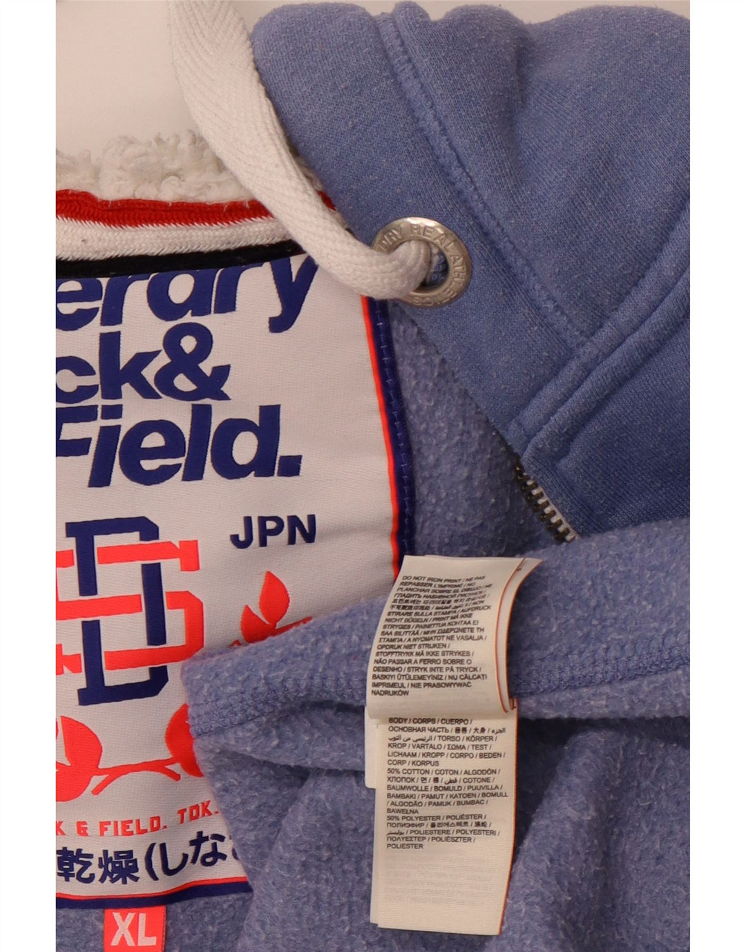 SUPERDRY Pull à capuche zippé graphique pour femme UK 18 XL Bleu Coton