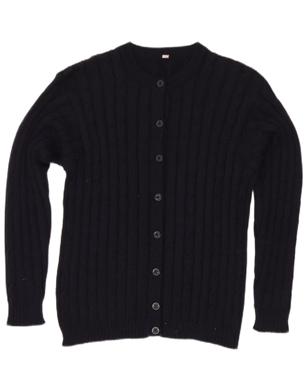 vintage Femme Cardigan Pull UK 12 Bleu Marine Moyen