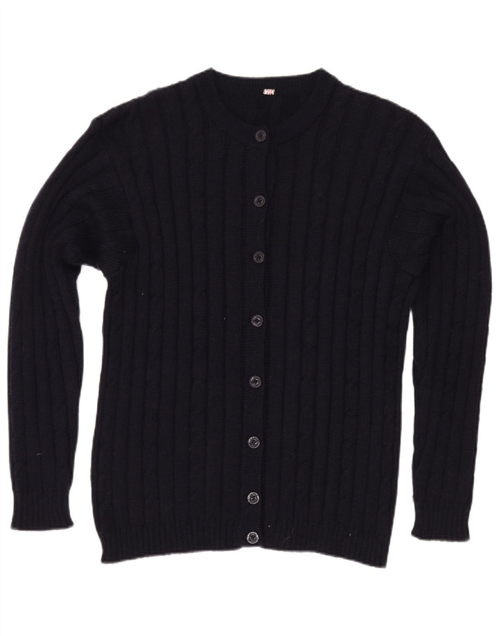 vintage Femme Cardigan Pull UK 12 Bleu Marine Moyen