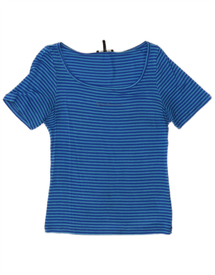 Roccobarocco T-Shirt Femme Top US 8 Acétate Rayé Bleu Moyen