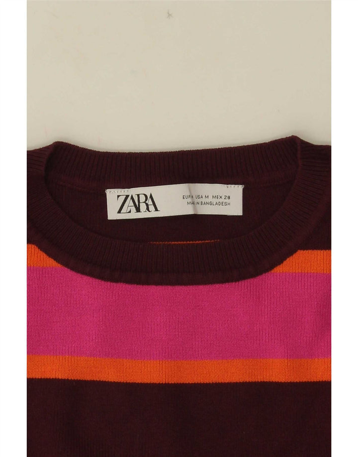 Zara Womens Crop Vest Top UK 12 Rose Moyen Rayé