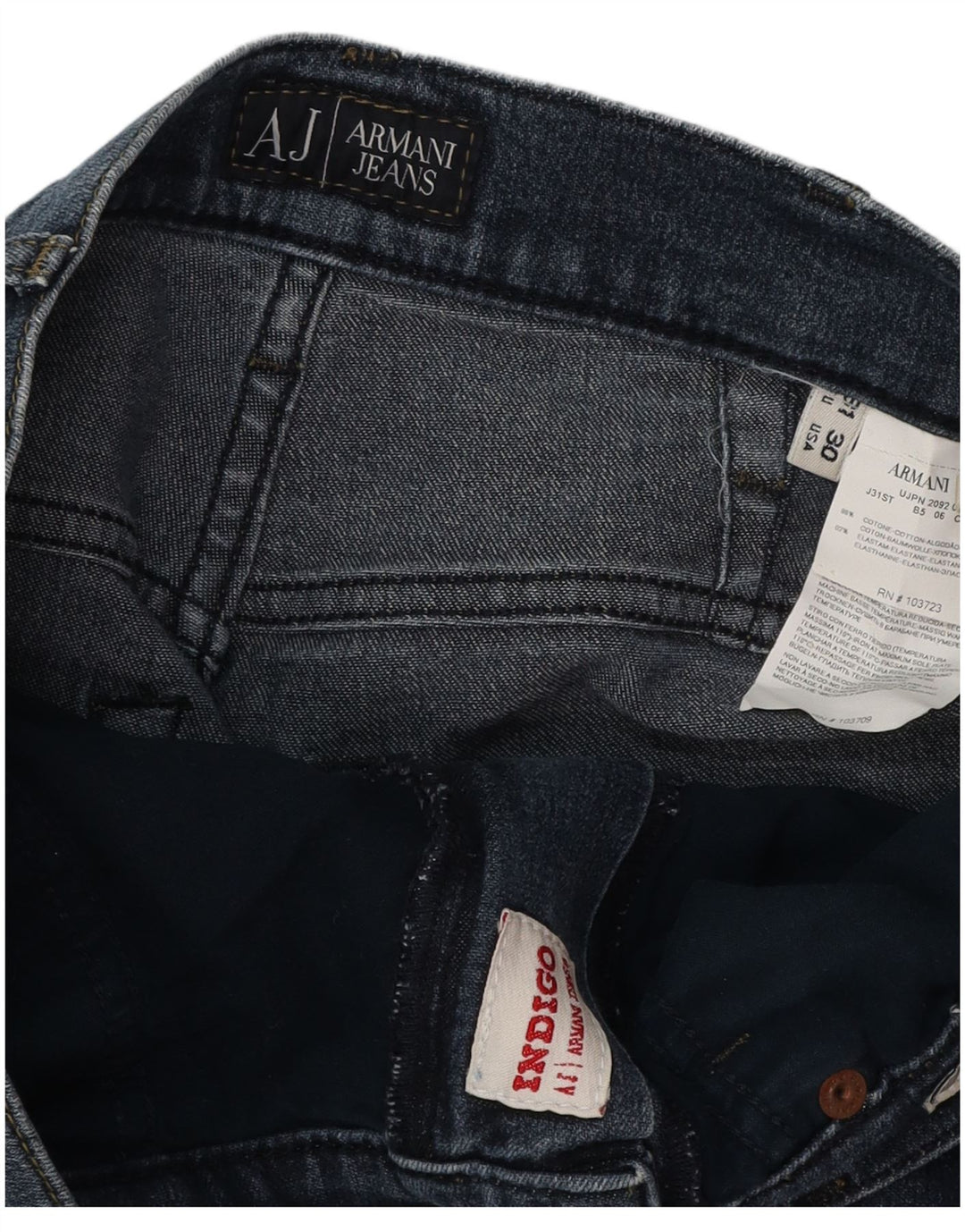 Armani Jean droit indigo W31 L29 bleu marine en coton pour homme