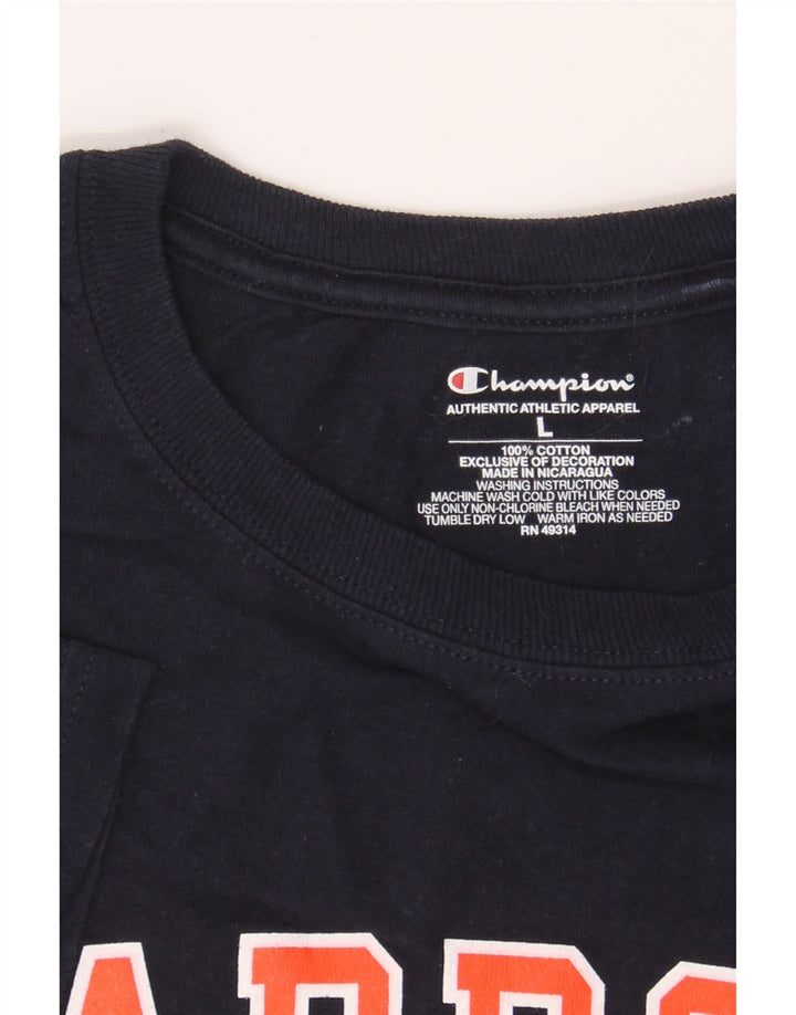 CHAMPION Mens Carroll University Graphic T-Shirt Top Large Navy Blue Vintage Champion and Second-Hand Champion from Messina Hembry 