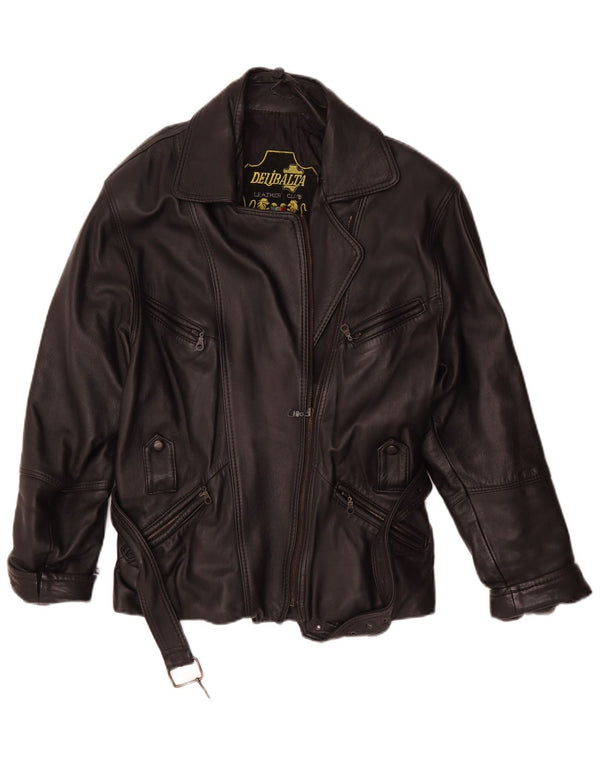 Veste motard en cuir femme vintage UK 14 Cuir noir moyen
