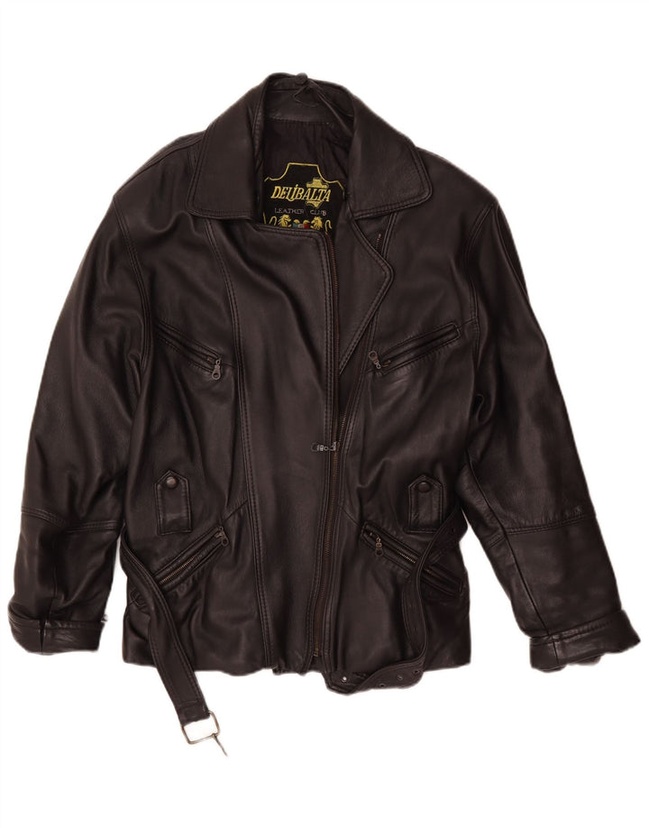 Veste motard en cuir femme vintage UK 14 Cuir noir moyen