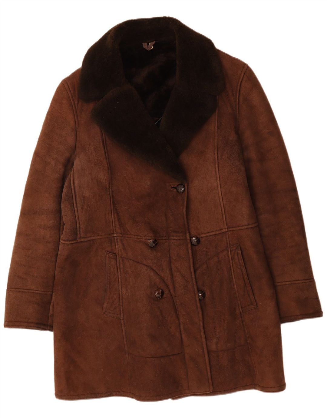 vintage Femme Shearling Double Breasted Manteau IT 54 3XL Cuir Marron