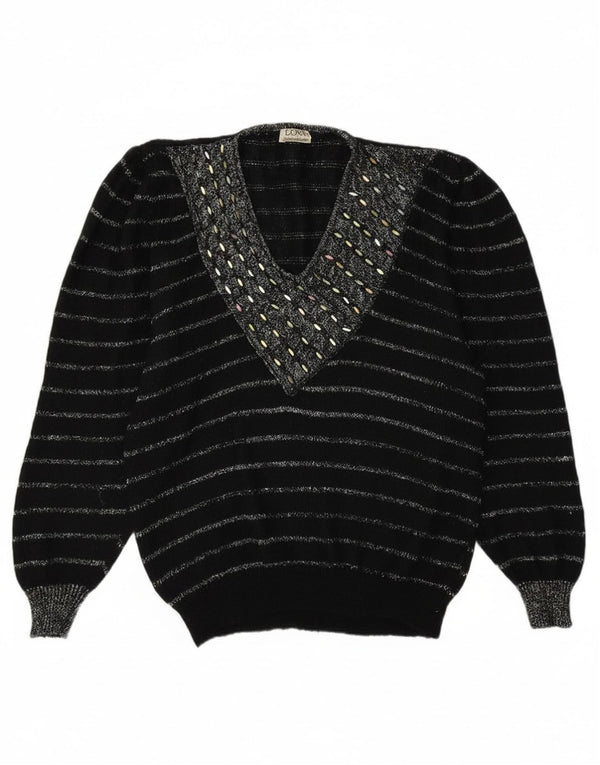 Bramante Pull col V pour femme UK 16 Grand Mohair rayé noir