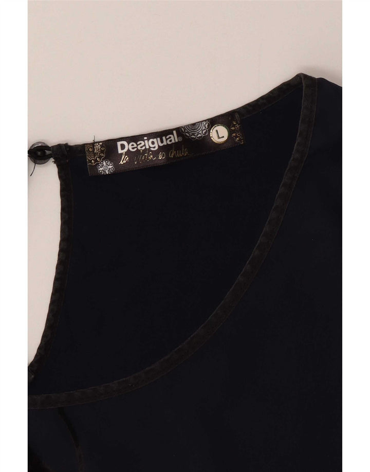 Desigual Womens Graphic Blouse Top UK 16 Large Bleu Marine Géométrique