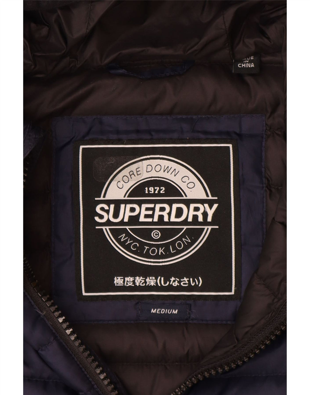 Superdry Veste matelassée à capuche pour femme UK 14 Bleu marine moyen Polyester