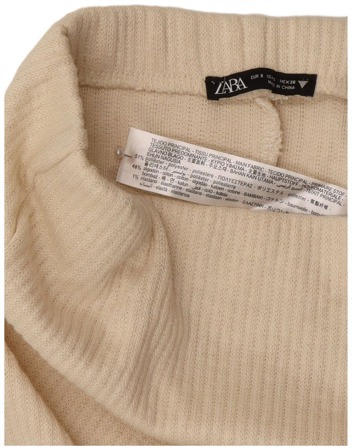 Zara Femme Jupe Midi Taille Haute Petit W26 Polyester Blanc Cassé