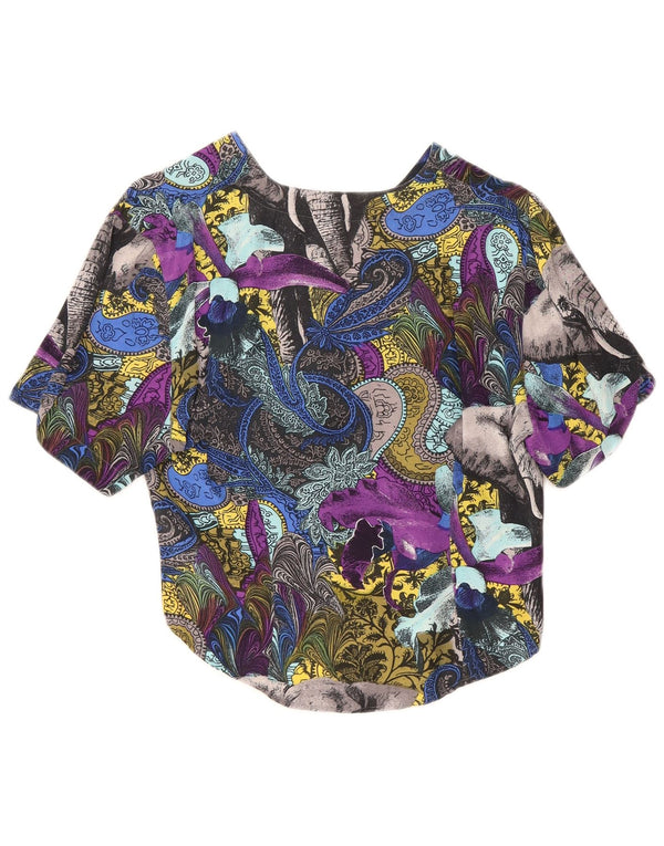 vintage Femme Chemise Blouse UK 12 Moyen Multicolore Paisley Viscose