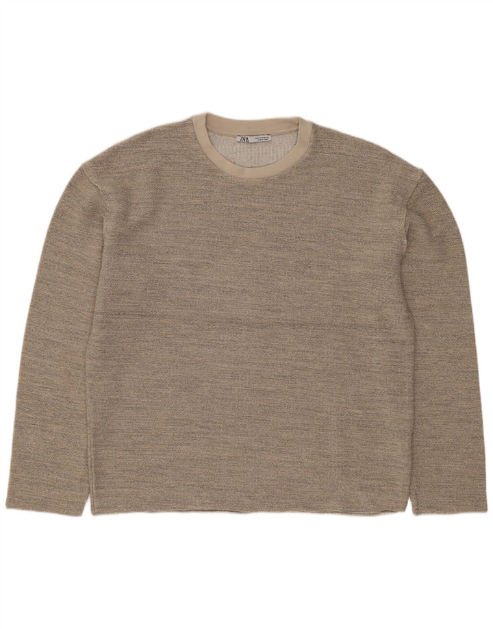 ZARA Femme Sweat-Shirt Oversize UK 14 Gris Moyen Acrylique Moucheté