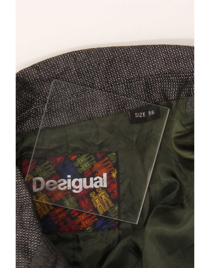 Desigual Veste Blazer 3 Boutons Homme EU 56 3XL Marron Patchwork Laine