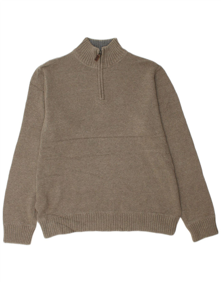 EDDIE BAUER Pull à col zippé pour homme Large Kaki Coton