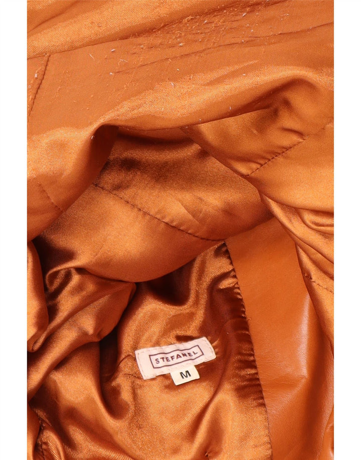 Stefanel Veste blazer en cuir à 2 boutons pour femme UK 12 Cuir marron moyen