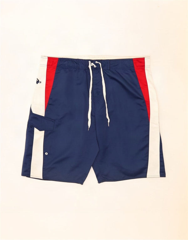 Vintage Short de bain graphique pour homme 2XL Bleu Colorblock Polyester