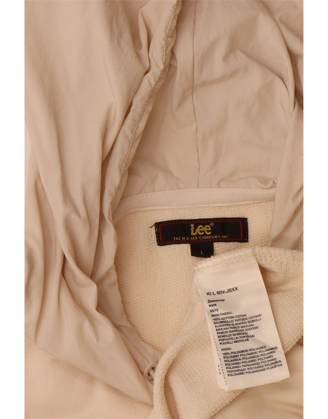 LEE Pull à capuche graphique pour homme Grand coton beige