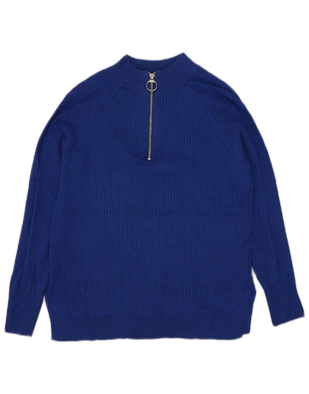 Marks & Spencer Pull col zippé pour femme UK 10 Small Bleu Viscose