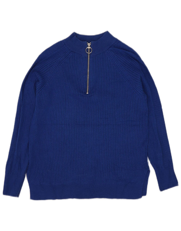 Marks & Spencer Pull col zippé pour femme UK 10 Small Bleu Viscose
