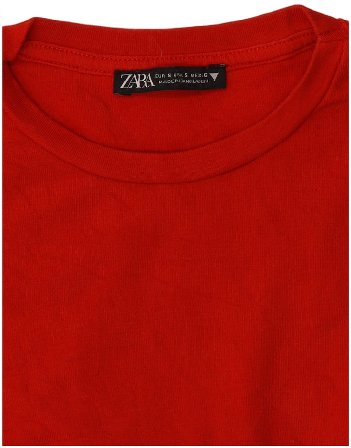 Zara Womens Crop Top Manches Longues UK 8 Petit Rouge