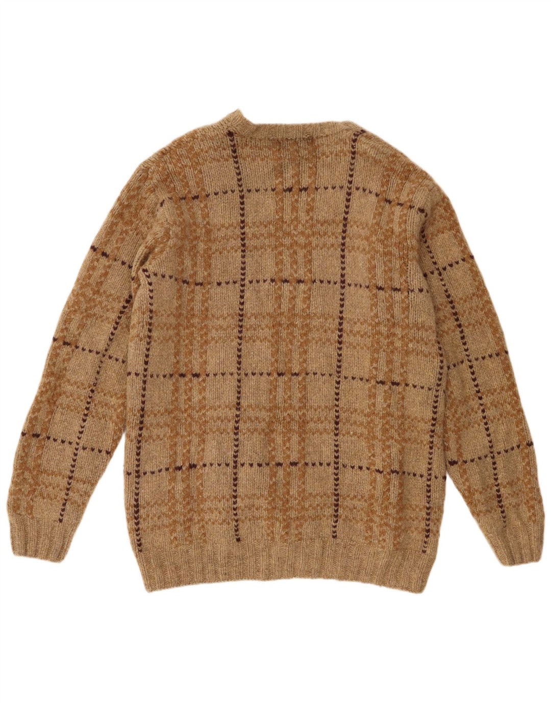 Eddie Bauer Pull col rond pour homme XL en laine d'agneau à carreaux marron