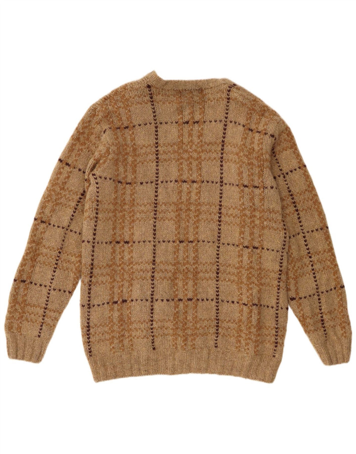 Eddie Bauer Pull col rond pour homme XL en laine d'agneau à carreaux marron