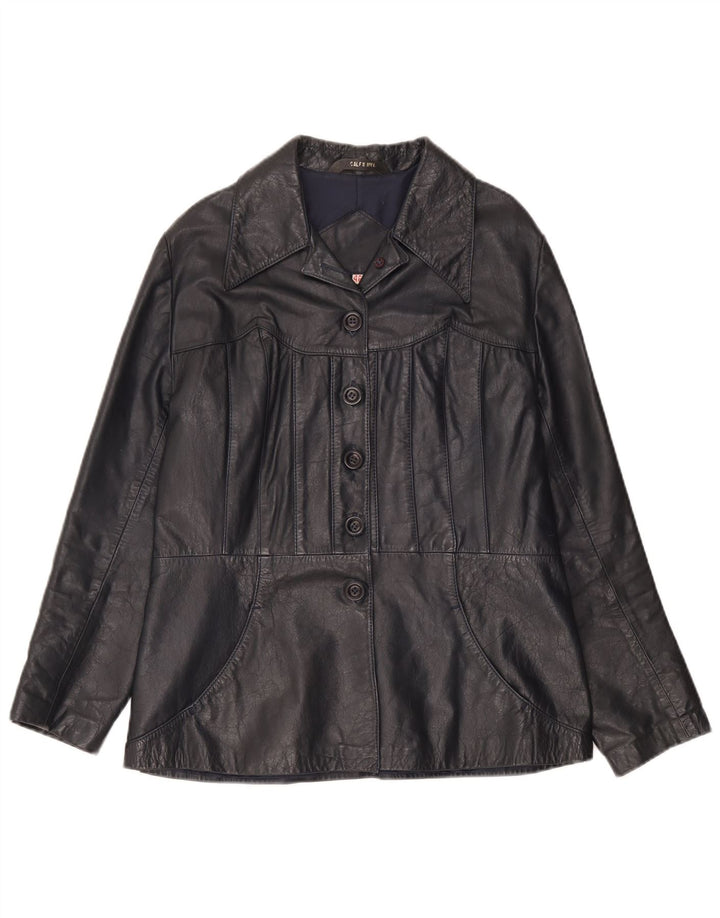 veste en cuir femme vintage IT 46 Grand cuir noir
