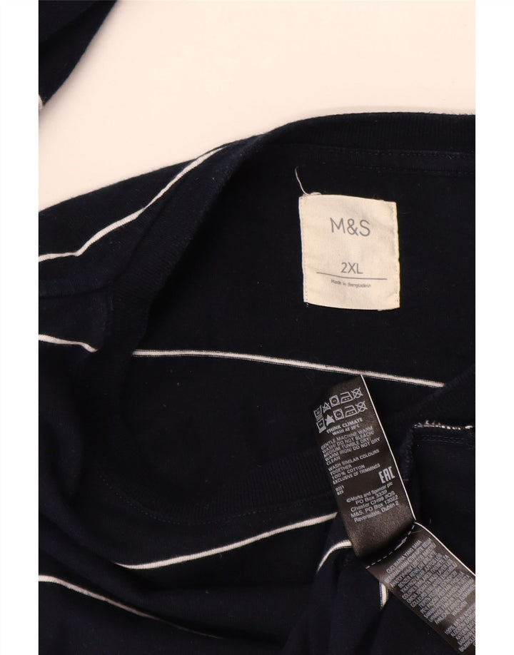 MARKS & SPENCER Haut Homme Manches Longues 2XL Bleu Marine Rayé Coton