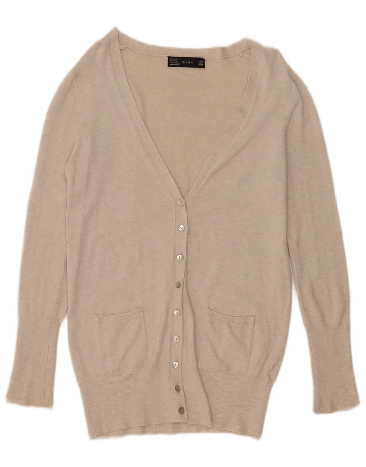 Zara Cardigan Femme Pull UK 14 Grande Rayonne Beige