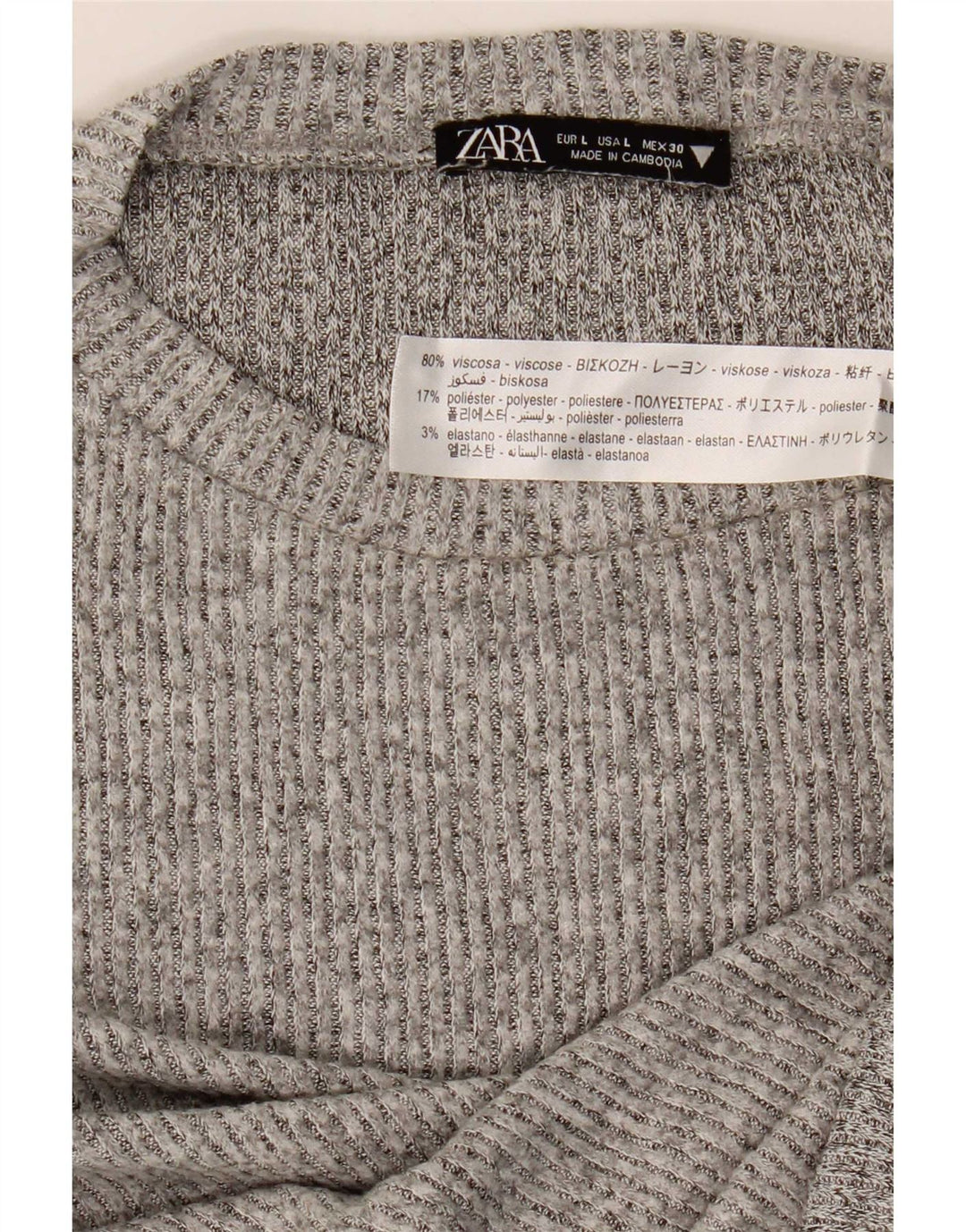 Zara Femme Top Manches Longues UK 16 Large Gris Viscose