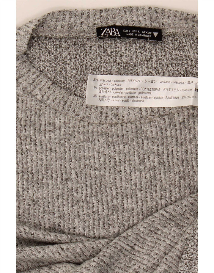 Zara Femme Top Manches Longues UK 16 Large Gris Viscose