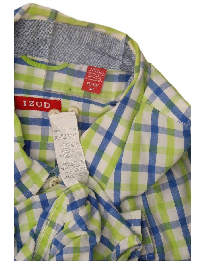 Izod Chemise à manches courtes pour homme XL en coton à carreaux vert