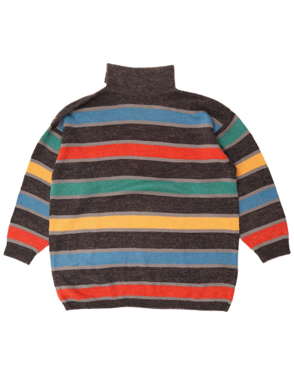 vintage Womens Roll Neck Jumper Pull UK 18 XL Multicolore Rayé
