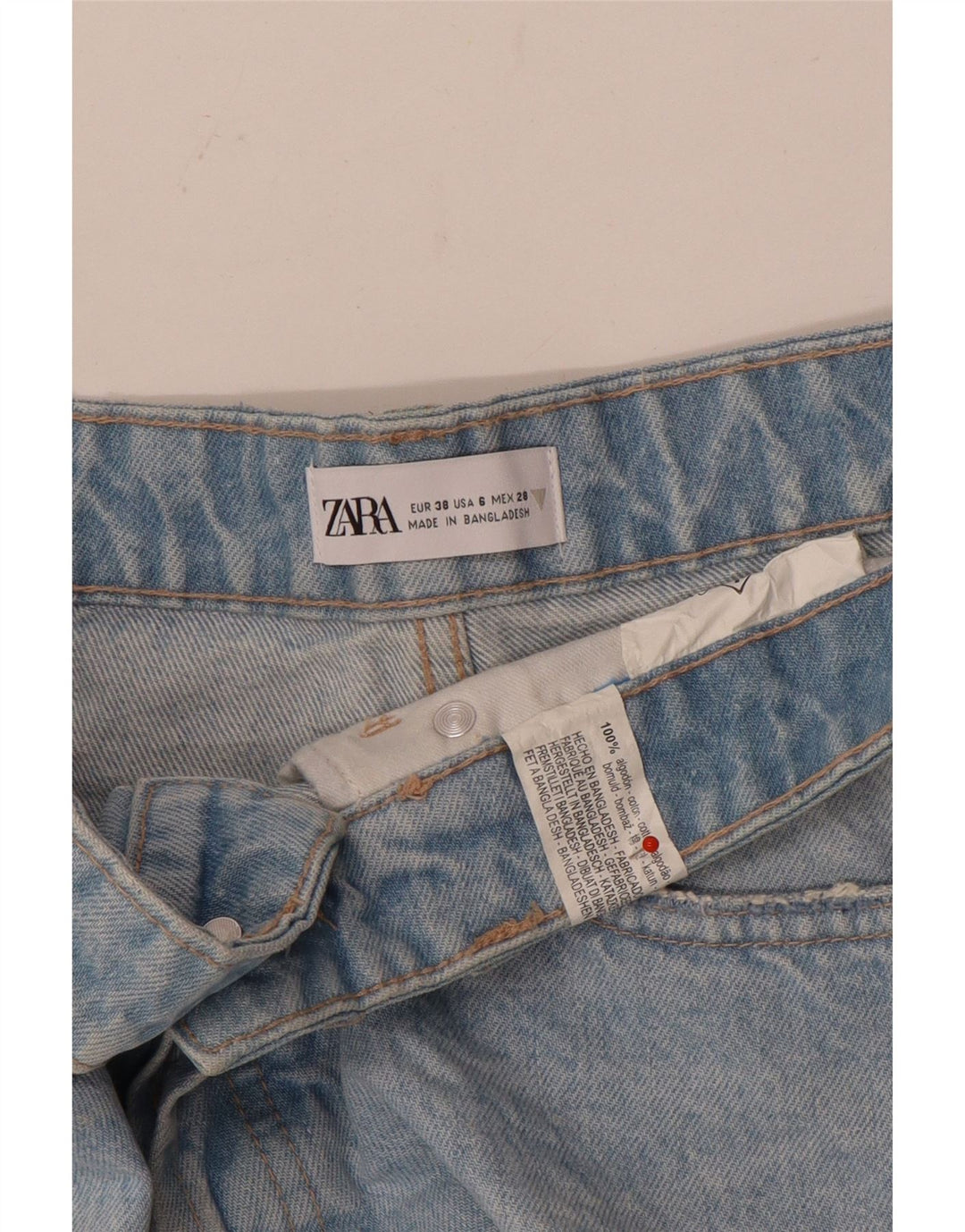 Zara Short en jean vieilli pour femme EU 38 Petit W28 Bleu Coton