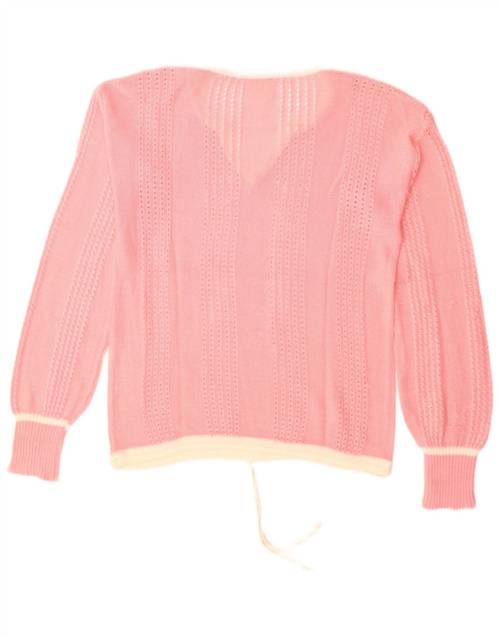 vintage Femme V-Col Jumper Pull UK 14 Rose Moyen