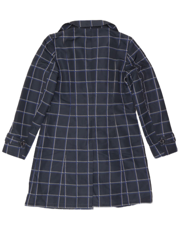 Marks & Spencer Womens Trench Coat UK 10 Small  Navy Blue Check Polyester