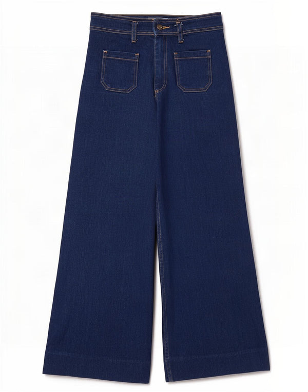 Zara Jean taille haute à jambe large pour femme EU 38 Small W28 L27 Bleu Coton