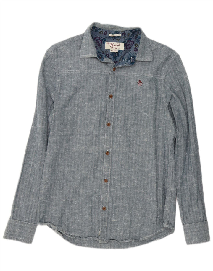 Penguin Chemise Slim Fit Heritage Homme Bleu Moyen en Coton à Chevrons
