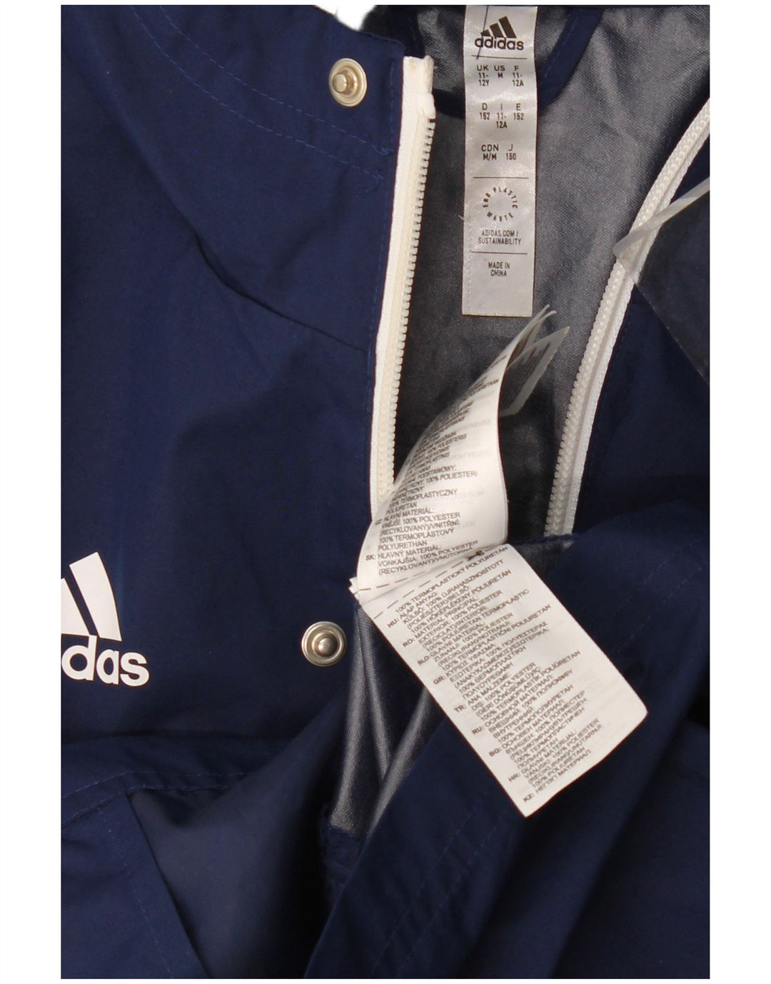 Veste de pluie à capuche Adidas garçon 11-12 ans bleu marine polyester