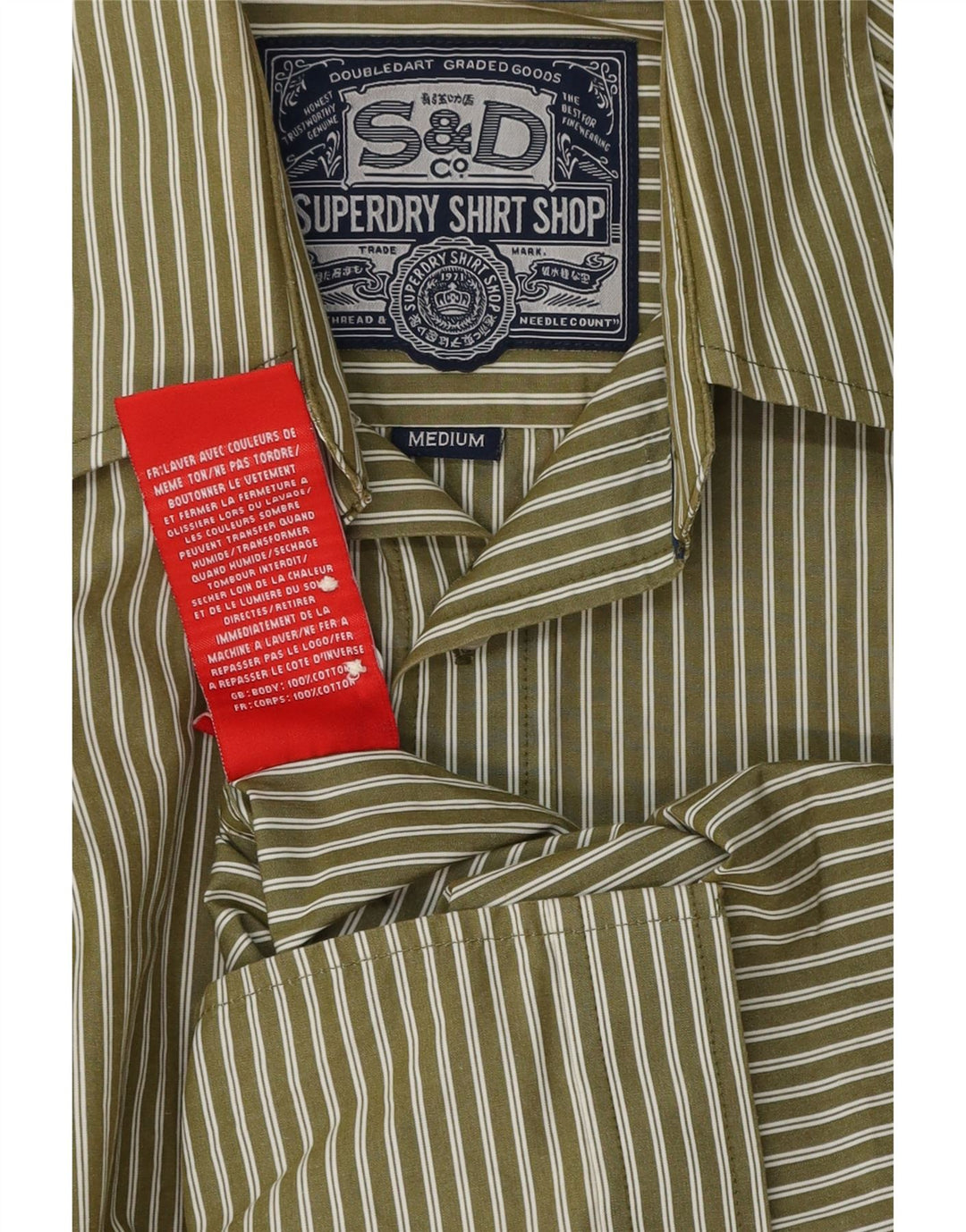 SUPERDRY Chemise Homme Coton Rayé Kaki Moyen