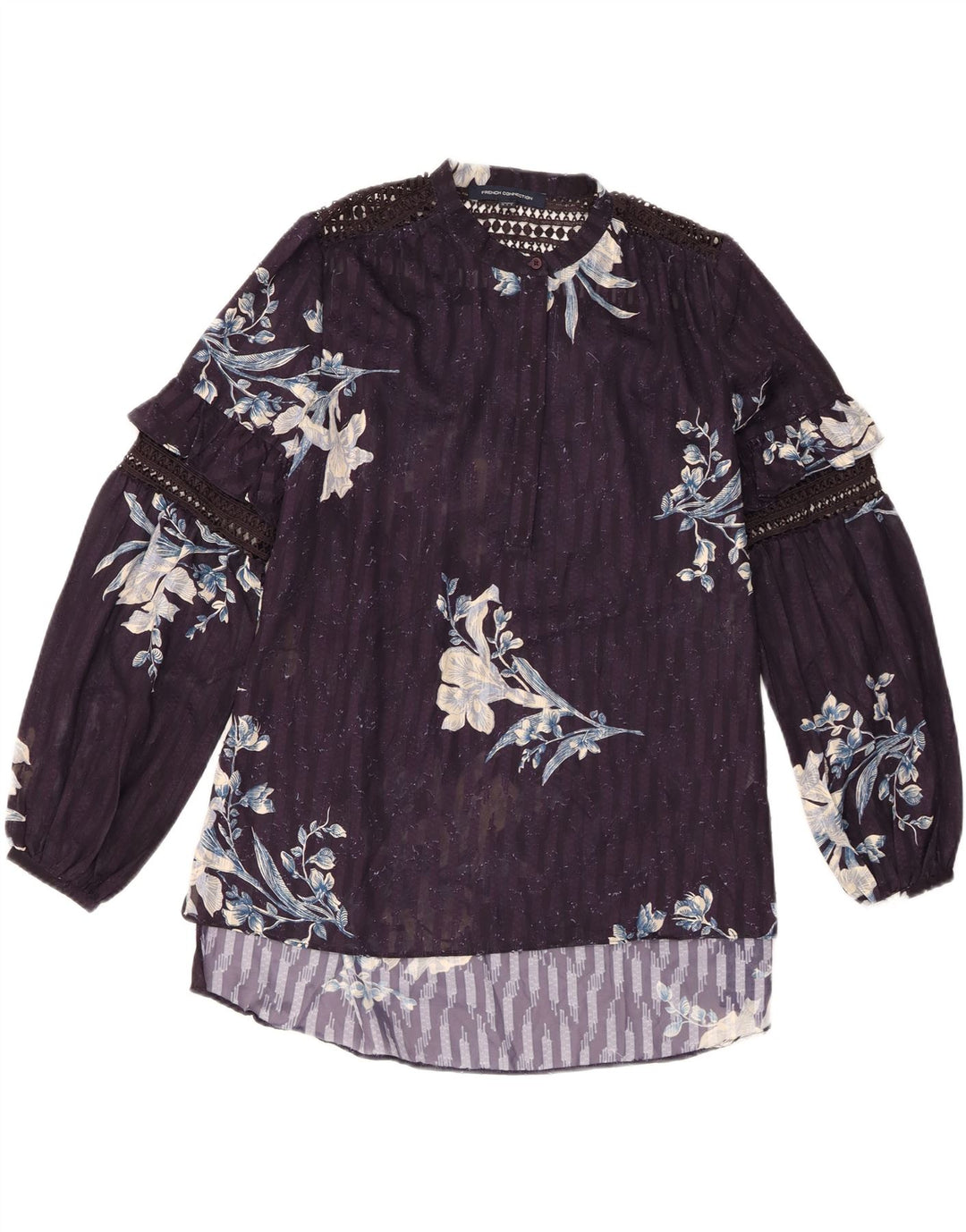 French Connection Haut chemisier à manches longues pour femme UK 10 Small Bleu marine