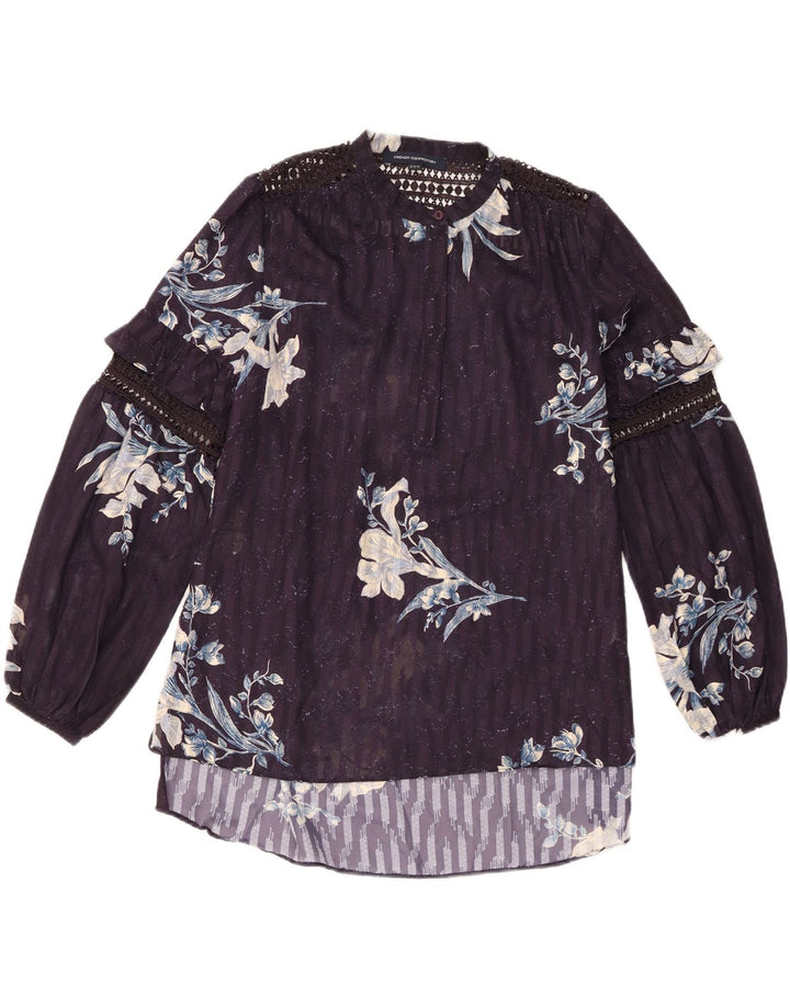 French Connection Haut chemisier à manches longues pour femme UK 10 Small Bleu marine