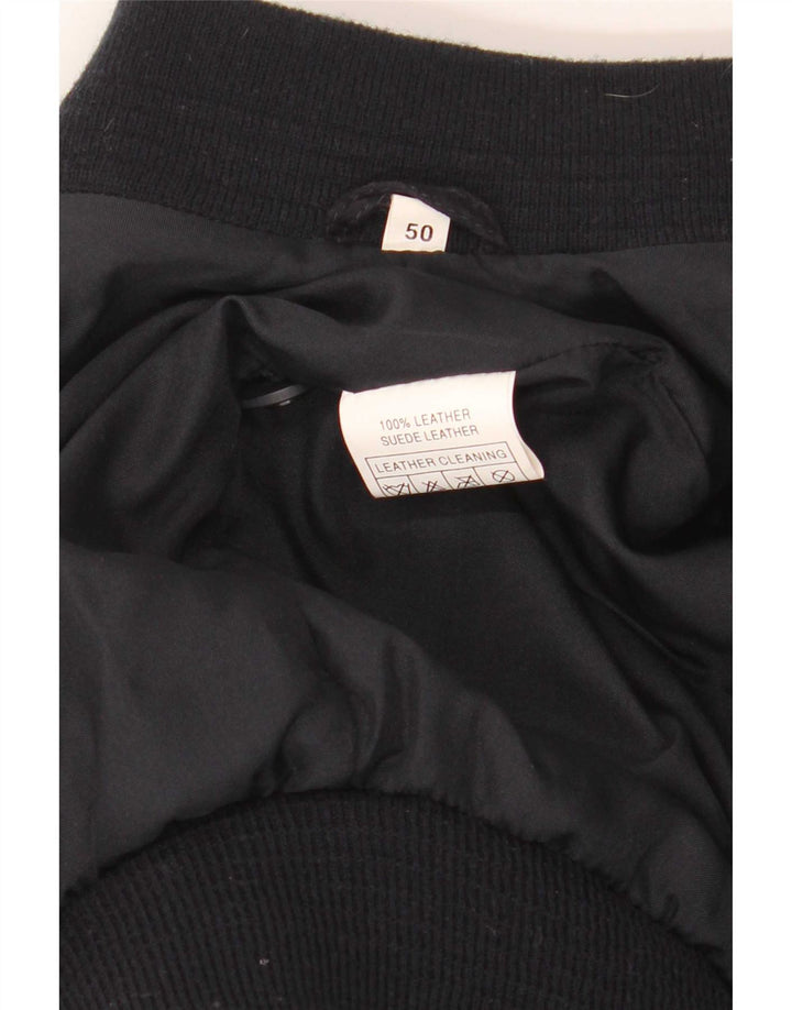 vintage Mens Suede Bomber Jacket IT 50 Grand Cuir Bleu Marine