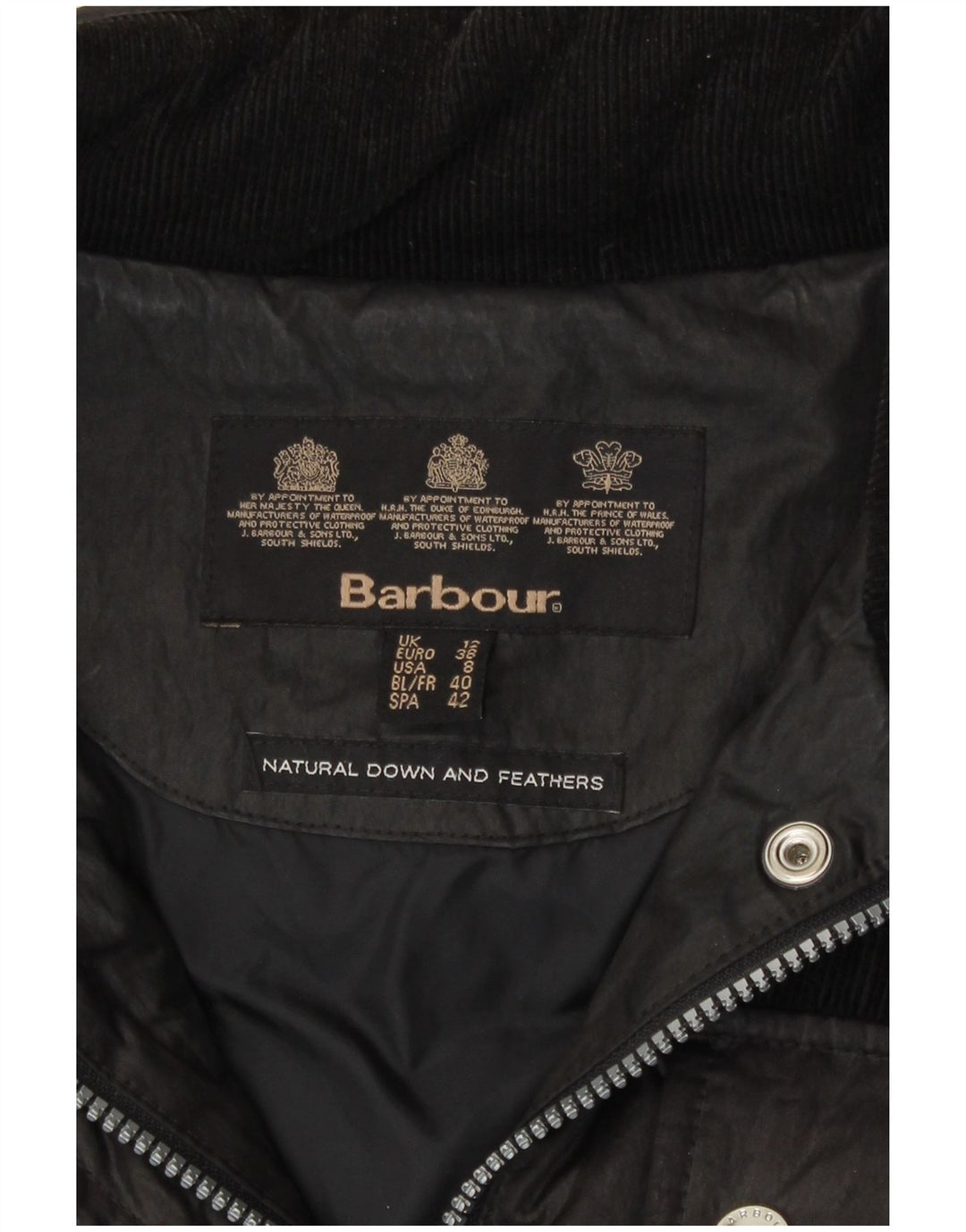 Barbour Manteau rembourré pour femme UK 12 Coton noir moyen