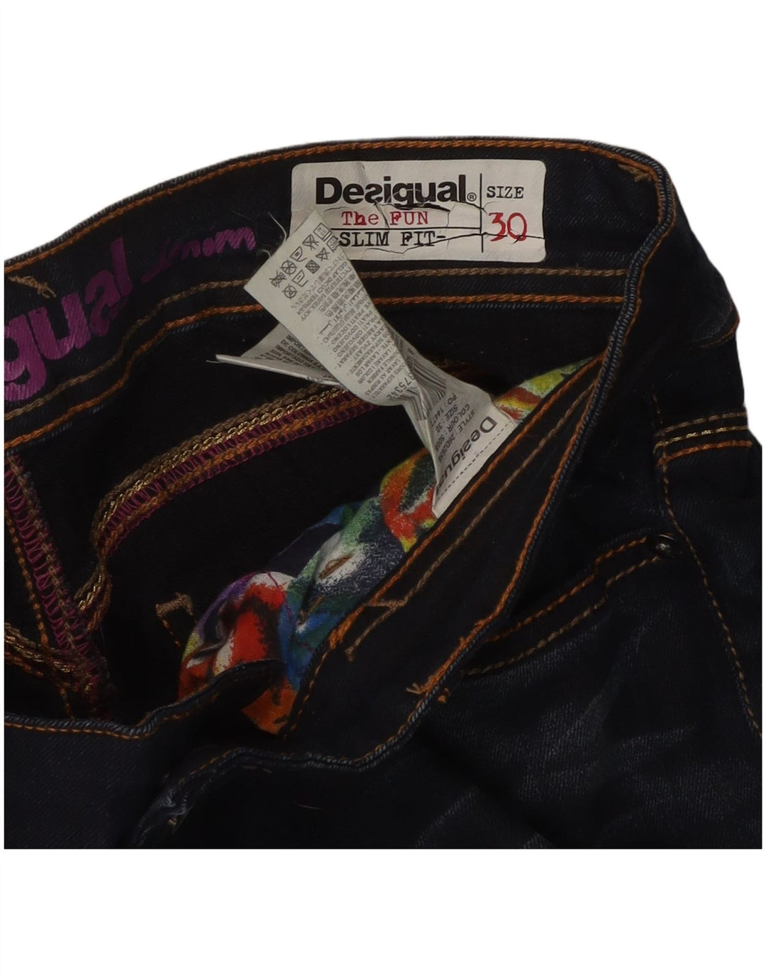 Desigual Jean Slim Femme W30 L32 Bleu Marine Coton
