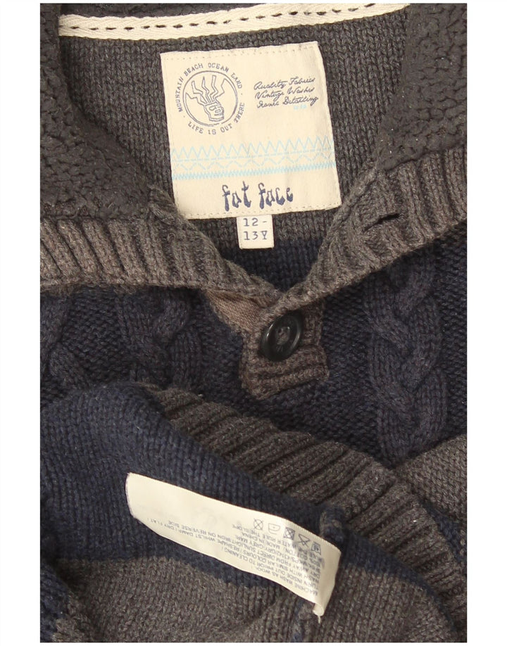 Fat Face Pull col boutonné pour garçon 12-13 ans Gris Rayé Coton